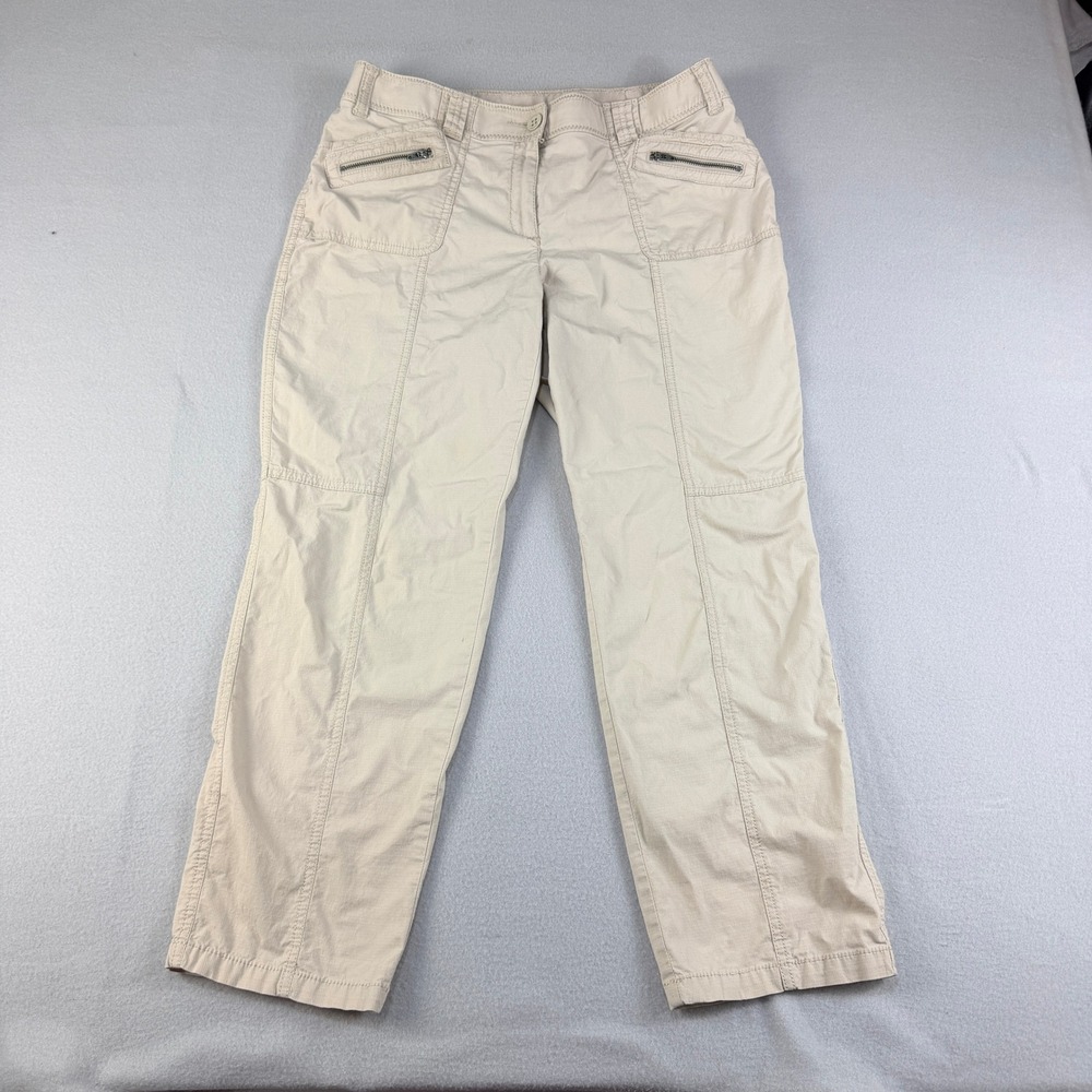 Chicos Platinum Tan Ripstop Utility Pants Womens 0.5 Small Mid Rise Straight Leg